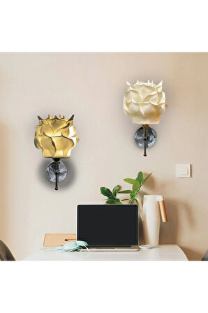 2'li Dekor Eva Gül Üst Beyaz-alt Gümüş Kablosuz Pilli Ledli Duvar Aydınlatması Aplik