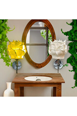 2'li Dekor Eva Gül Üst Beyaz-alt Gümüş Kablosuz Pilli Ledli Duvar Aydınlatması Aplik