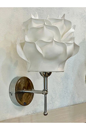 2'li Dekor Eva Gül Üst Beyaz-alt Gümüş Kablosuz Pilli Ledli Duvar Aydınlatması Aplik