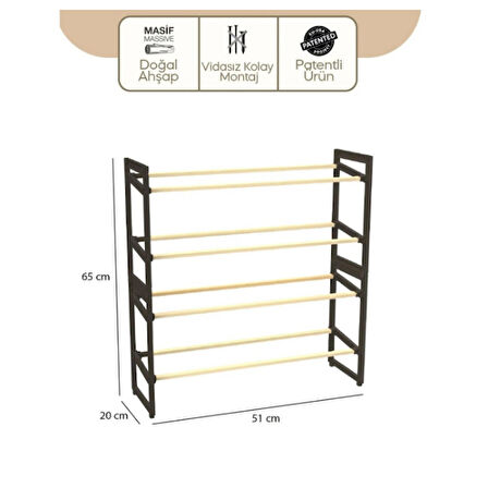 4 Katlı Ahşap Ayakkabılık (1 Adet)