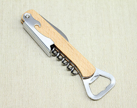 Ahşap Paslanmaz Çelik Tirbuşon Açacak  