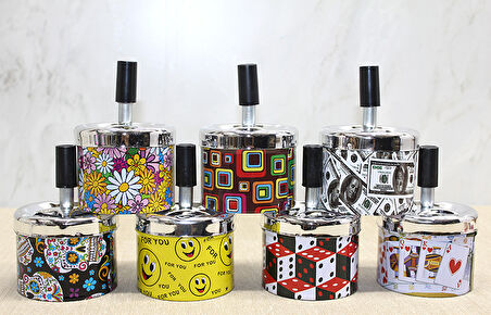 Küçük Boy Metal Renkli Basmalı Küllük Yuvarlak 