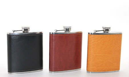 Paslanmaz Çelik Tekli 7 Oz Derili Matara 