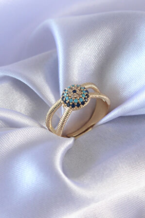  Gold Renk Nazar Boncuk Model Kadın Yüzük