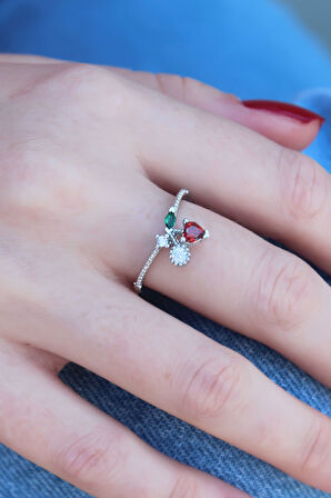  Gümüş Renk Kiraz Model Zirkon Taşlı Kadın Yüzük