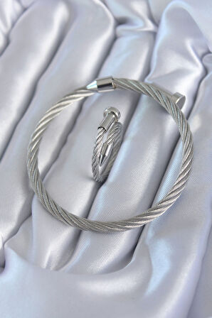  316L Çelik Gümüş Renk Sarmal Model Erkek Bileklik Yüzük Kombini