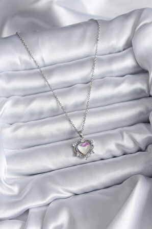  316L Çelik Zincir Gümüş Renk Kalp Model Kadın Kolye
