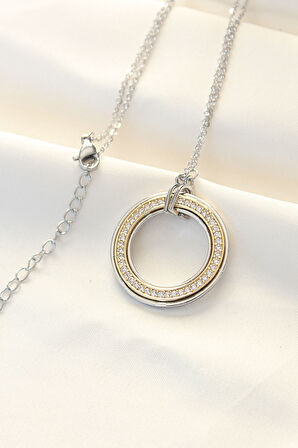  316L Çelik Zirkon Taşlı Çift Renkli Tifany Kolye