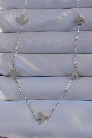  316L Çelik Gümüş Renk Kuş Model Kolye