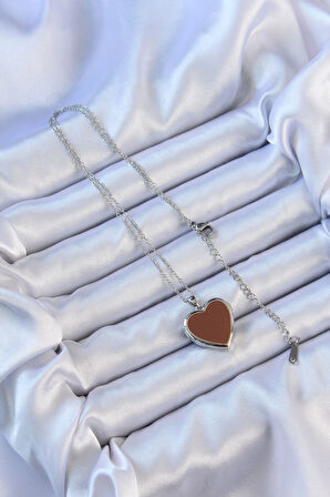  316L Çelik Zincir Gümüş Renk Mineli İçi Açılan Kalp Kolye