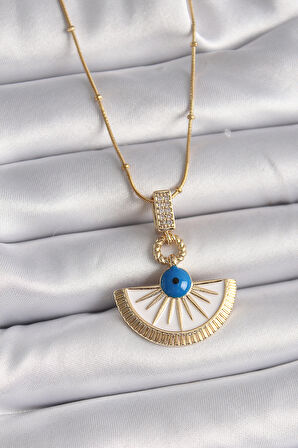  316L Çelik Gold Renk Zincir Zirkon Taş Detaylı Nazar Boncuk Göz Model Kadın Kolye