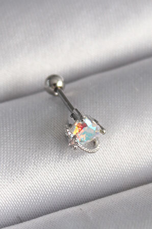  316L Çelik Gümüş Renk Zirkon Taşlı Kalp Tragus Piercing