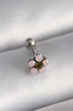  316L Çelik Gümüş Renk Zirkon Taşlı Çiçek Tragus Piercing