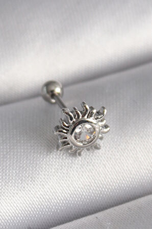  316L Çelik Gümüş Renk Zirkon Taşlı Güneş Tragus Piercing