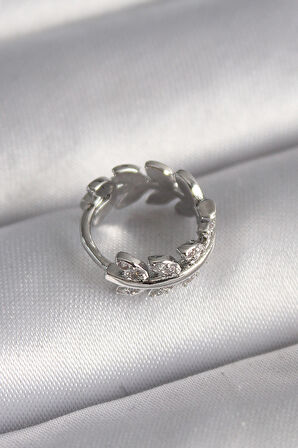  316L Çelik Gümüş Renk Zirkon Taşlı Yaprak Model Tragus Piercing