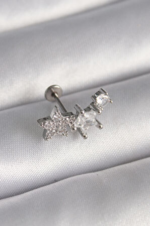  316L Çelik Gümüş Renk Zirkon Taşlı Yıldız Model Tragus Piercing