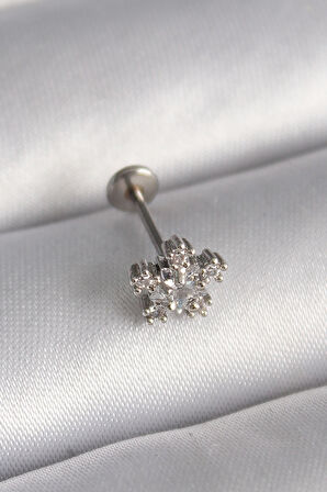  316L Çelik Gümüş Renk Zirkon Taşlı Yıldız Model Tragus Piercing