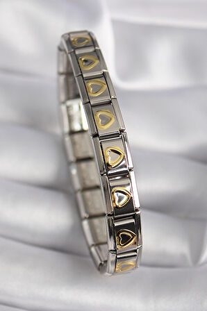  316L Çelik Gümüş Renk Gold Kalp İşleme Nomination Model Kadın Bileklik