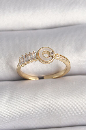  Pirinç Gold Renk Zirkon Taşlı Ayarlanabilir Kadın Yüzük