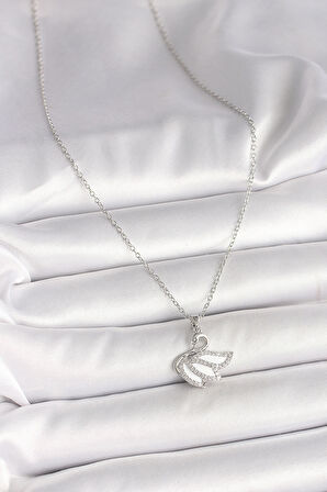  316L Çelik Gümüş Renk Zincir Zirkon Taşlı Kuğu Model Kadın Kolye