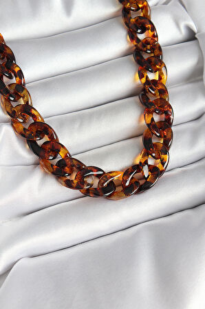  Leopar Desenli Mika Kalın Zincir Kadın Kolye