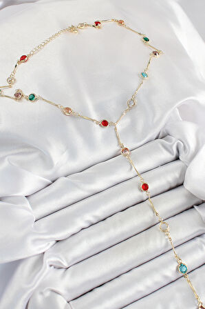  Pirinç Asorti Model Gold Renk Zirkon Taşlı Y Kolye