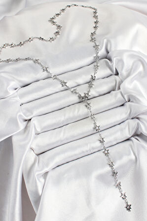  Pirinç Gümüş Renk Yıldızlı Kadın Y Kolye