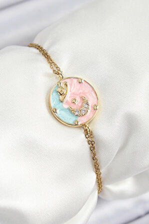  316L Çelik Zincir Mineli Sanatsal Portre Zirkon Taşlı Gezegen Model Gold Renk Kadın Bileklik