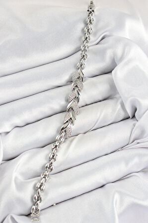  Pirinç Zirkon Taşlı Balık Kuyruğu Model Gümüş Renk Kadın Bileklik