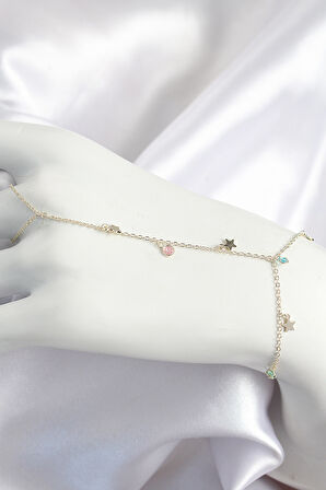  Pirinç Renkli Zirkon Taşlı Sallantılı Yıldızlı Model Gold Renk Kadın Şahmeran