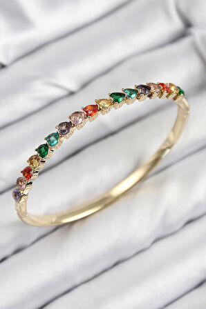  Pirinç Renkli Zirkon Taşlı Kalp Model Gold Renk Kadın Kelepçe