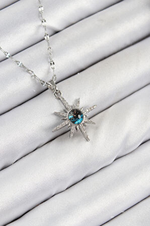  316L Çelik Zirkon Taşlı Kutup Yıldızı Model Gümüş Renk Kadın Kolye