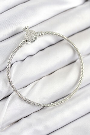  Pirinç Charm Zirkon Taşlı Taç Model Gümüş Renk Kadın Bileklik