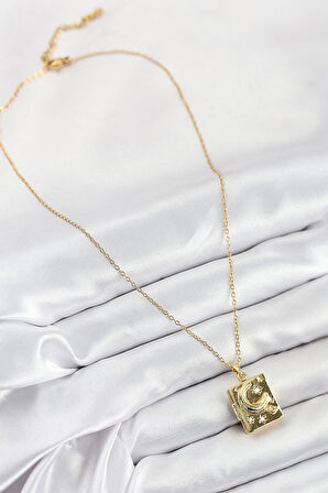  316L Çelik Zirkon Taşlı Açılabilr Kapaklı Kitap Model Gold Renk Kadın Kolye