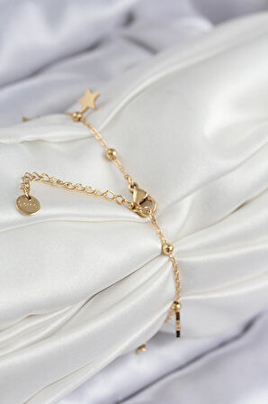  316L Çelik Sıralı Yonca Model Gold Renk Kadın Bileklik