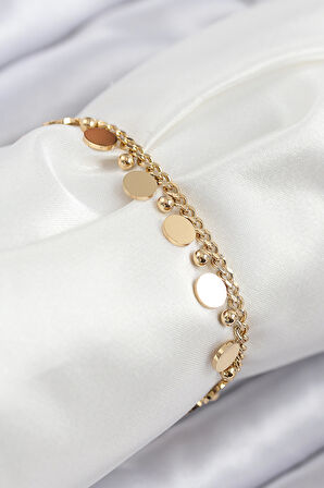  316L Çelik Sıralı Pul Model Gold Renk Kadın Bileklik