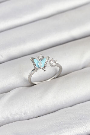  Pirinç Gümüş Renk Kelebek Model Kadın Yüzük