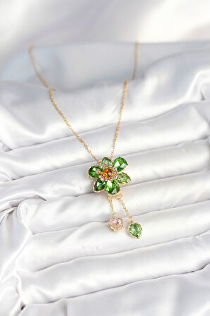  316L Çelik Zincir Gold Renk Çiçek Model Sallantılı Kadın Kolye