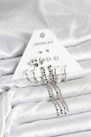  Pirinç Gümüş Renk 6 Çift Kadın Küpe