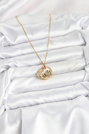  316L Çelik Zincir Gold Renk Zirkon Taşlı Kelebekli Kadın Kolye