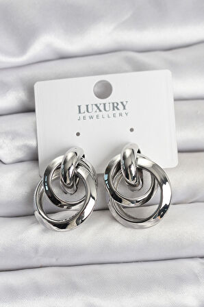  Gümüş Renk Halka Model Pirinç Kadın Küpe