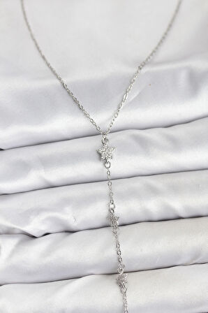 316L Çelik Zincir Gümüş Renkli Yıldız Model Kadın Y Kolye