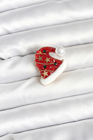 Kırmızı Şapka Figürlü Yılbaşı Temalı Broş