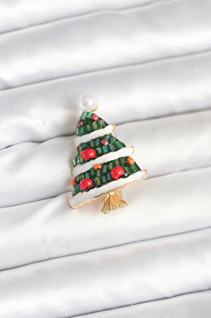 Süslü Çam Ağacı Figürlü Broş