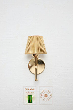 Parlak Gold Deri Alt Parlak Gold Metal Duvar Aydınlatması Kablosuz Pilli Ledli Aplik