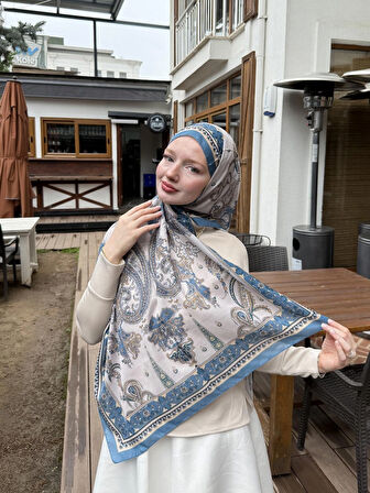 Kamer Scarf Timeless Wieve Serisi Etnik Desen Şal Ekru- Yeşil