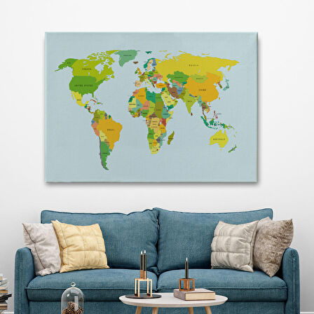 Harita Sepeti Dünya Haritası Dekoratif Kanvas Tablo 1089