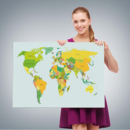 Harita Sepeti Dünya Haritası Dekoratif Kanvas Tablo 1089