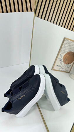 Günlük Erkek Sneaker Casual Kalın Yüksek Queen Taban Oval Burun Bant Detaylı Spor Ayakkabı 109