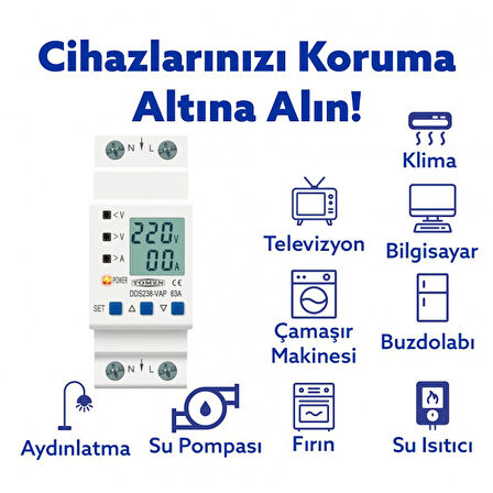 Tomzn Hiking Voltaj ve Akım Koruma Rölesi Yüksek Alçak Gerilim ve Akım Koruyucu Röle 63A